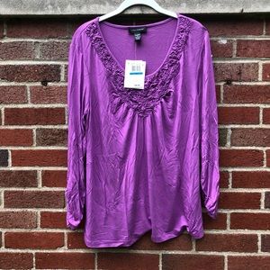 NWT Purple Long Sleeve Top with Ruched Details